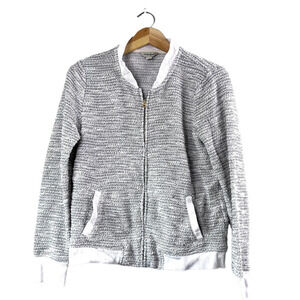 Women's Gray and White Lucky Brand Zip Sweater M